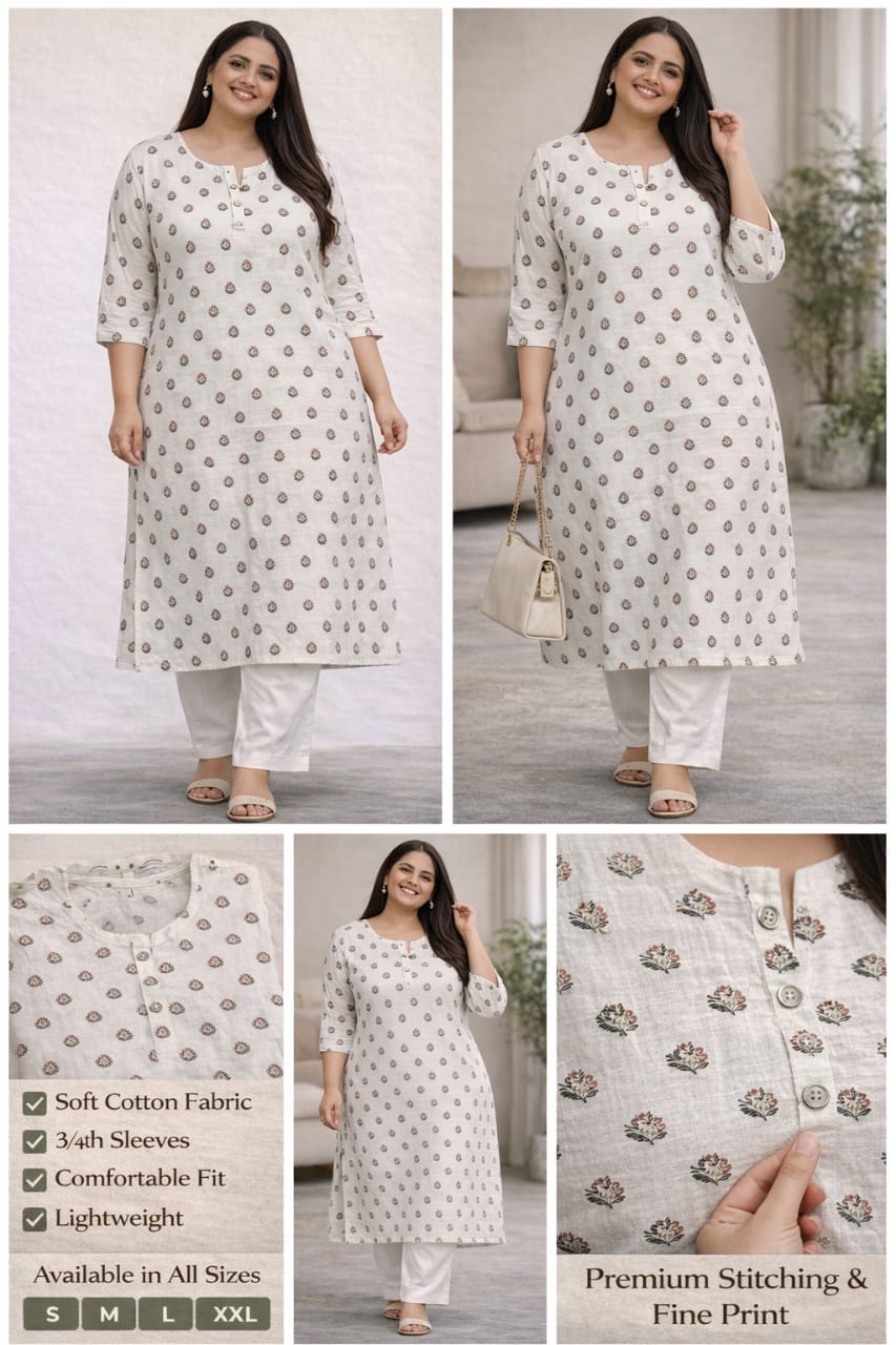 ThreadFash Patterned Ethnic Kurti - Premium Fabric Clothing